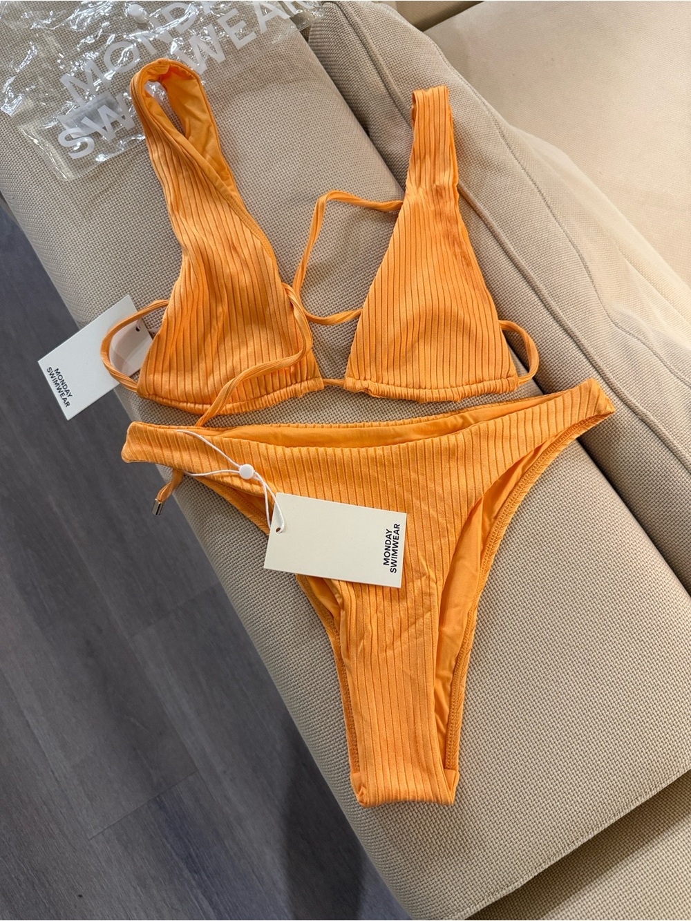Monday Swimwear Palma Springs Top and Tamarama Bottom in Clementine Rib